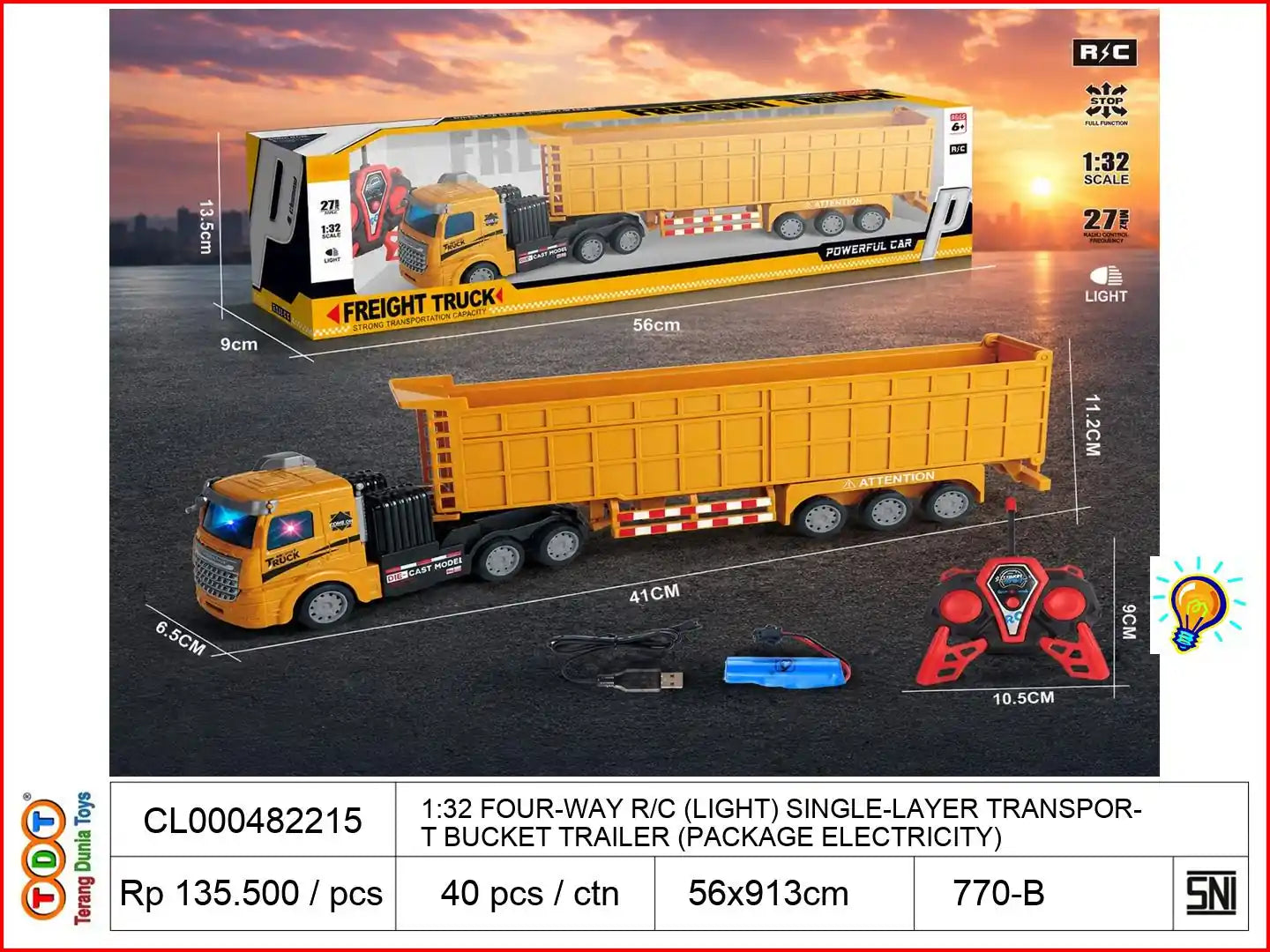 1:32 FOUR-WAY REMOTE CONTROL (LIGHT) SINGLE-LAYER TRANSPORT BUCKET TRAILER (PACKAGE ELECTRICITY)