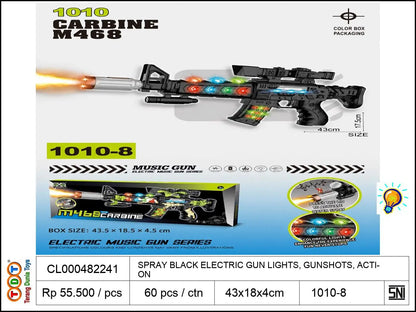 SPRAY BLACK ELECTRIC GUN WITH LIGHTS, GUNSHOTS, ACTION