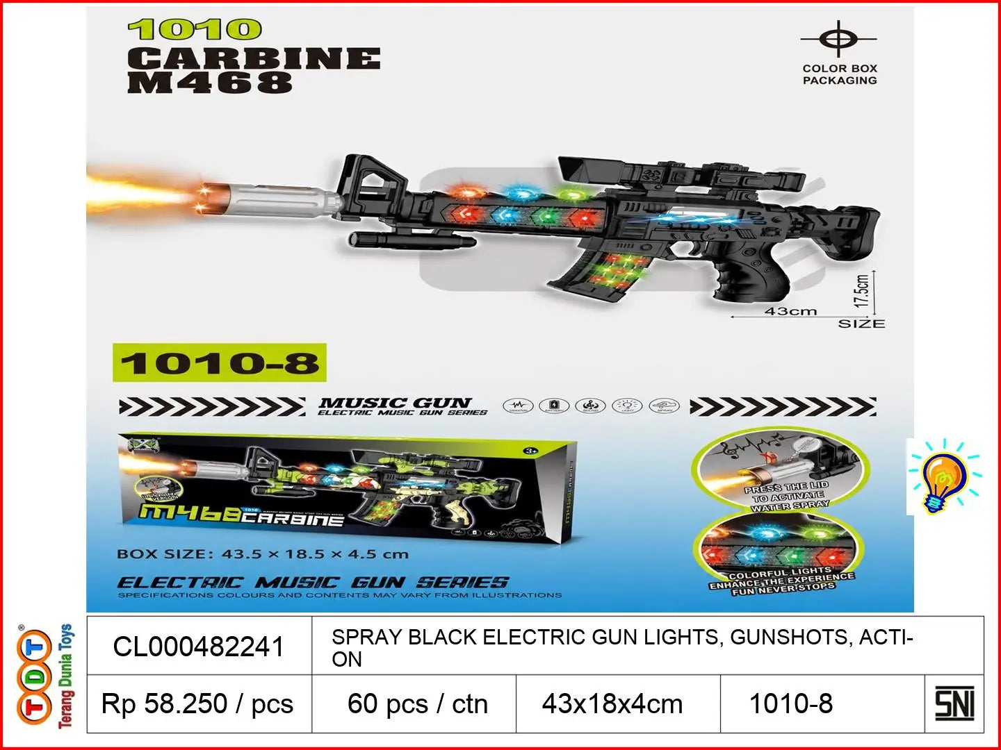 SPRAY BLACK ELECTRIC GUN WITH LIGHTS, GUNSHOTS, ACTION