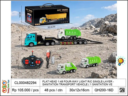 FLAT HEAD 1:48 FOUR-WAY LIGHT REMOTE CONTROL SINGLE-LAYER SANITATION TRANSPORT VEHICLE (WITH 1 SANITATION VEHICLE)