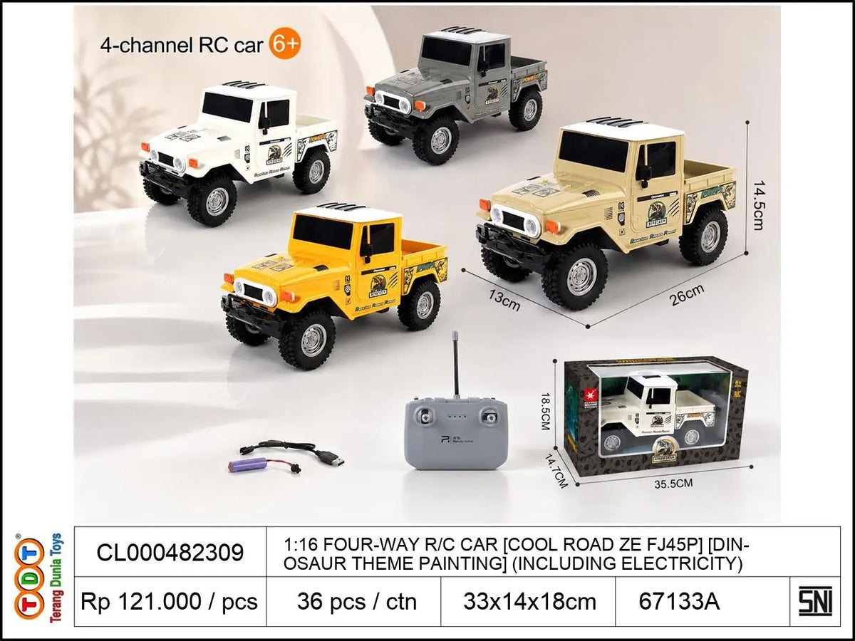 1:16 FOUR-WAY REMOTE CONTROL CAR [COOL ROAD ZE FJ45P] [DINOSAUR THEME PAINTING] (INCLUDING ELECTRICITY)