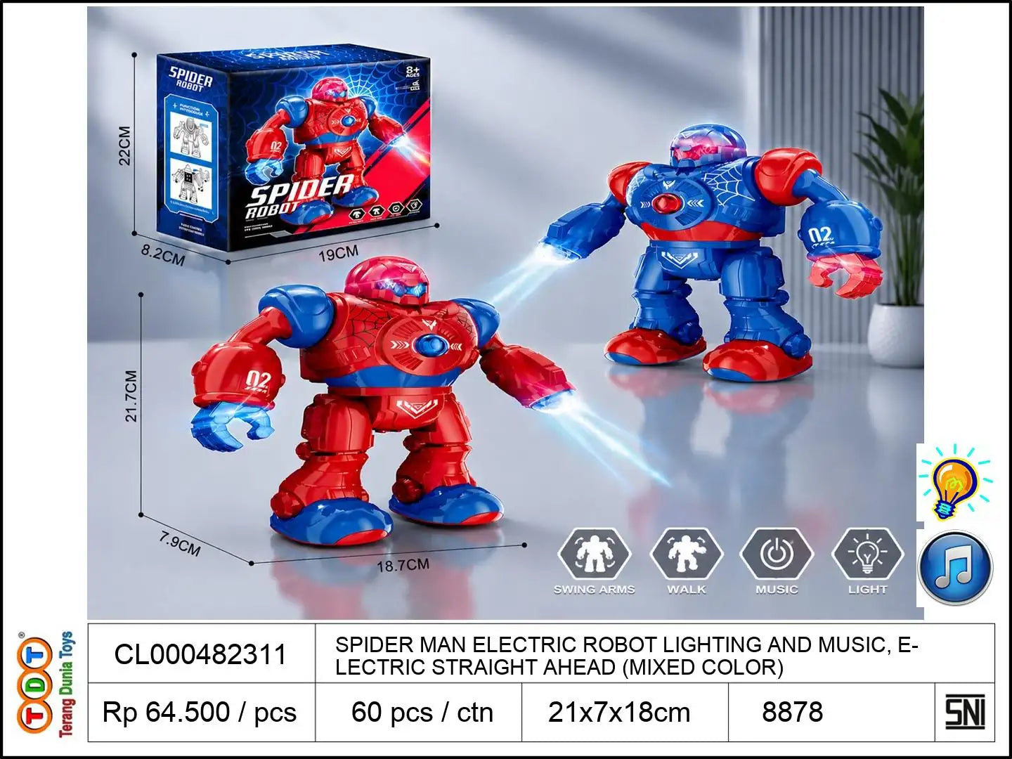 SPIDER MAN ELECTRIC ROBOT WITH LIGHTING AND MUSIC, ELECTRIC STRAIGHT AHEAD (MIXED COLOR)