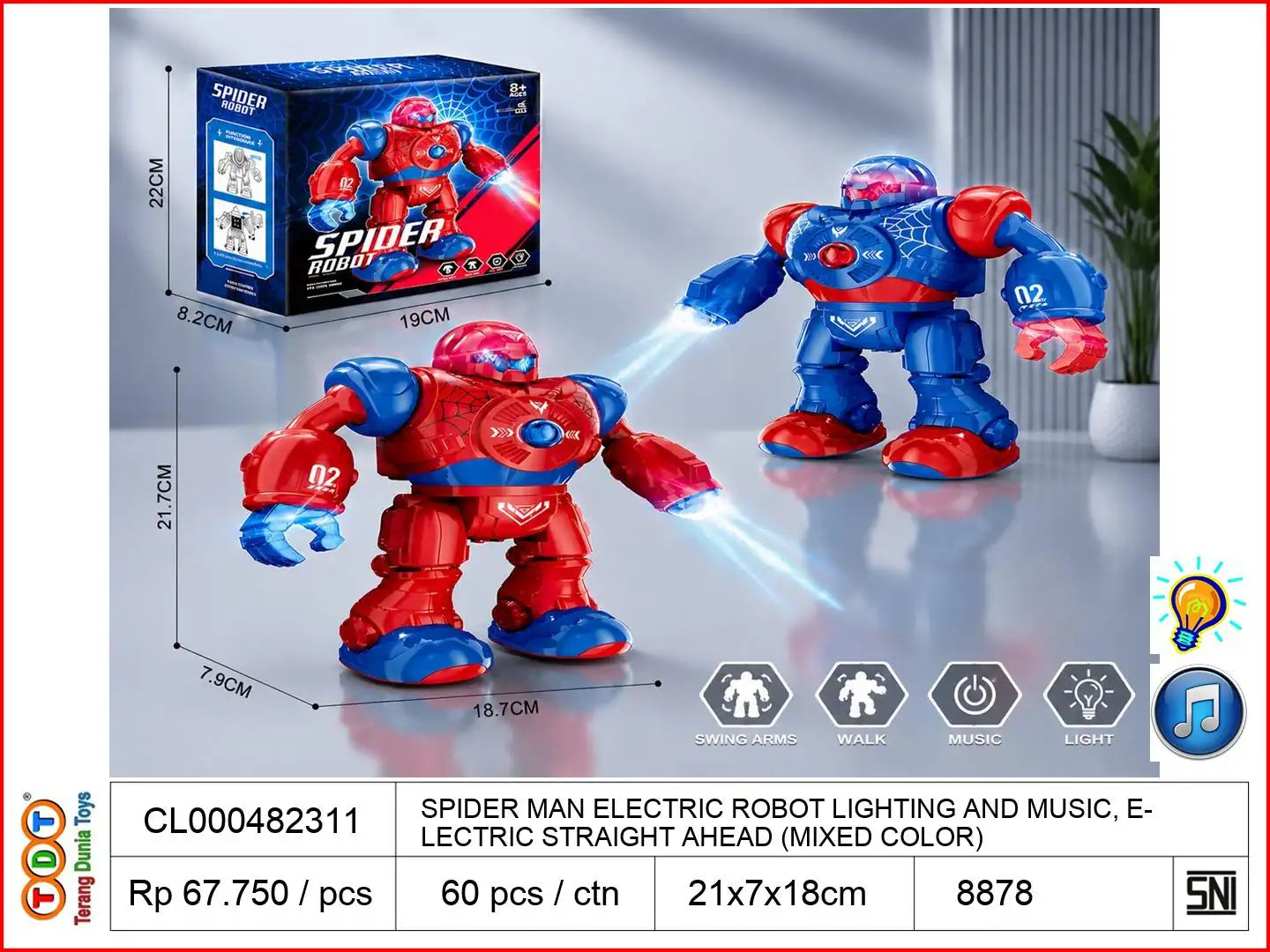 SPIDER MAN ELECTRIC ROBOT WITH LIGHTING AND MUSIC, ELECTRIC STRAIGHT AHEAD (MIXED COLOR)