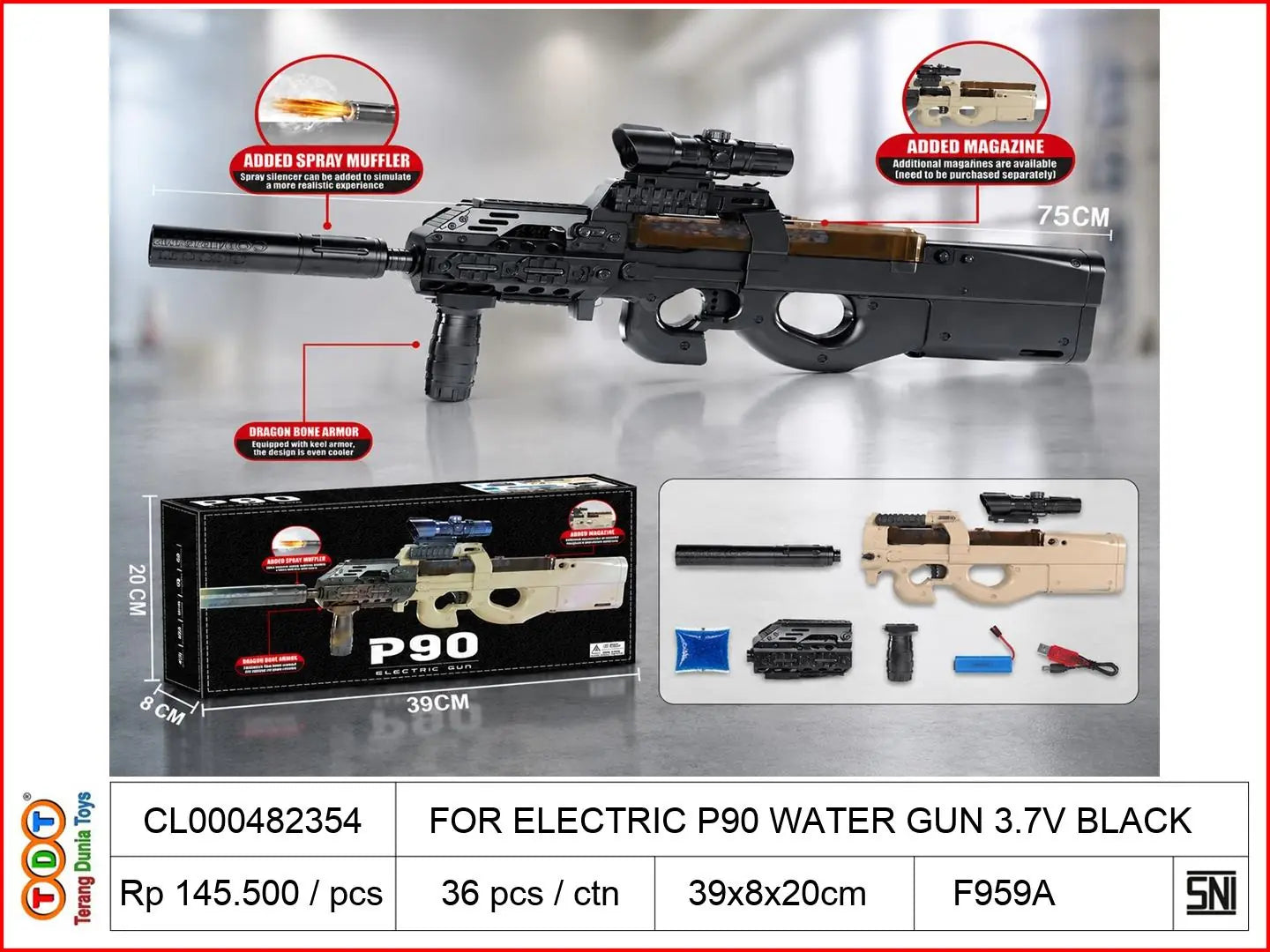 FOR ELECTRIC P90 WATER GUN 3.7V BLACK