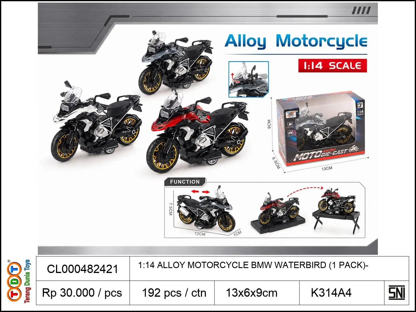 1:14 ALLOY MOTORCYCLE BMW WATERBIRD (1 PACK)