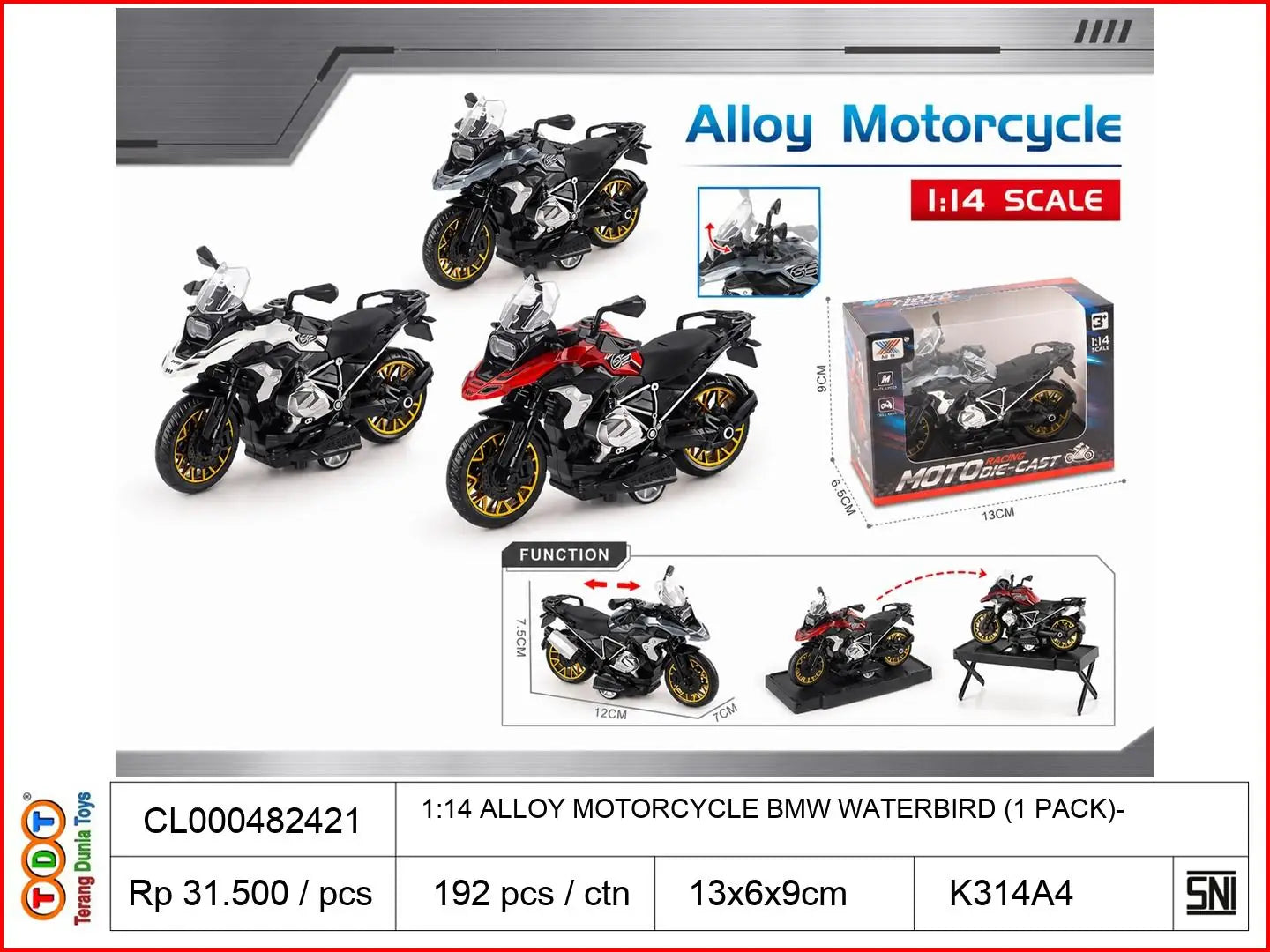 1:14 ALLOY MOTORCYCLE BMW WATERBIRD (1 PACK)