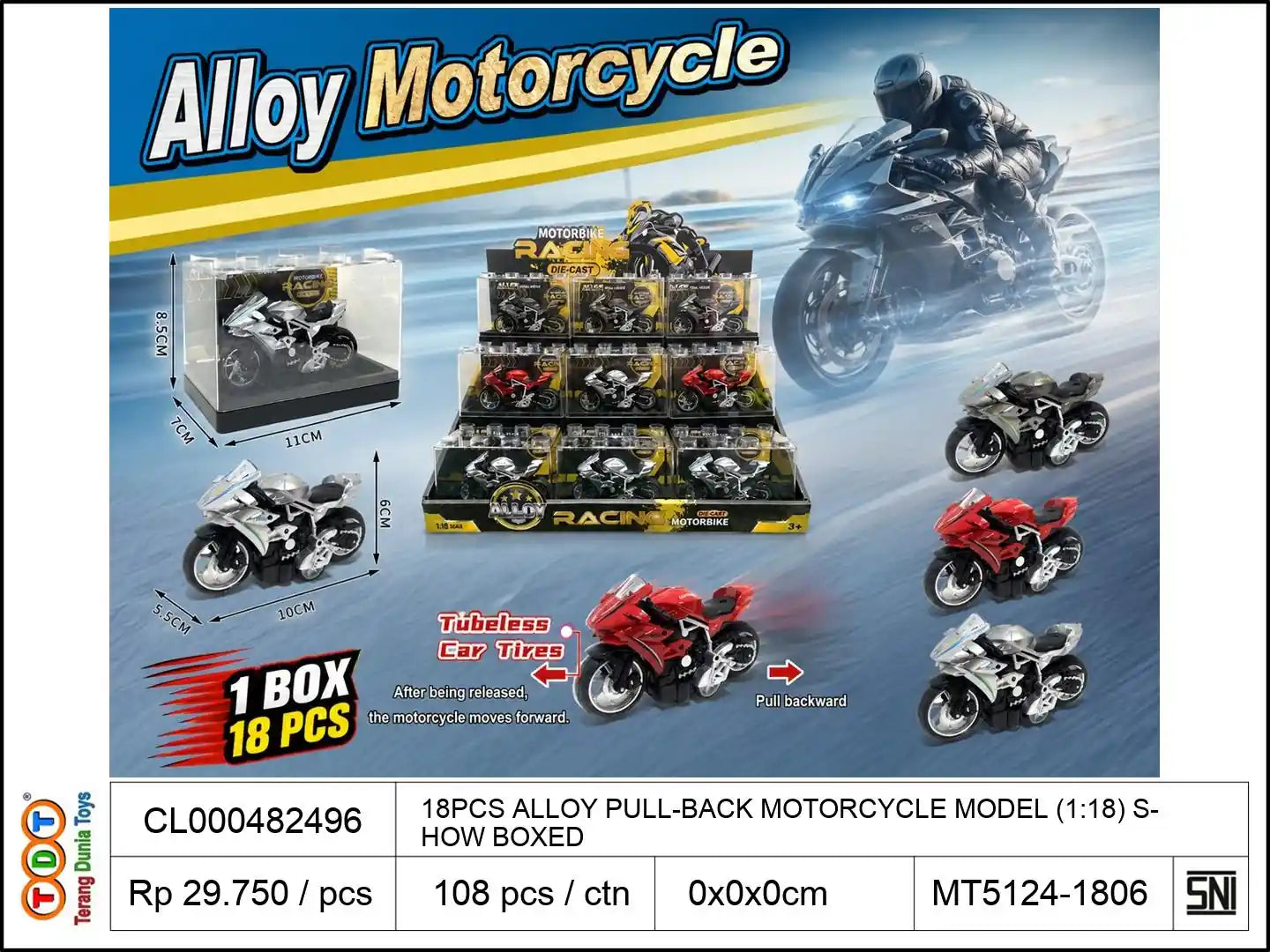 18PCS ALLOY PULL-BACK MOTORCYCLE MODEL (1:18) SHOW BOXED