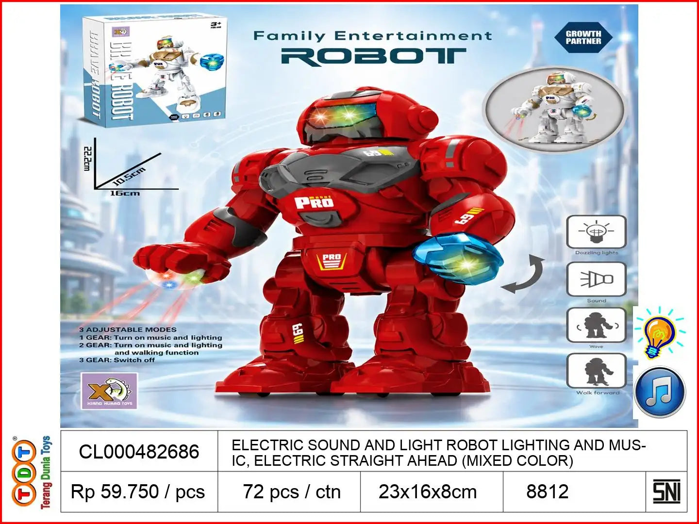 ELECTRIC SOUND AND LIGHT ROBOT WITH LIGHTING AND MUSIC, ELECTRIC STRAIGHT AHEAD (MIXED COLOR)