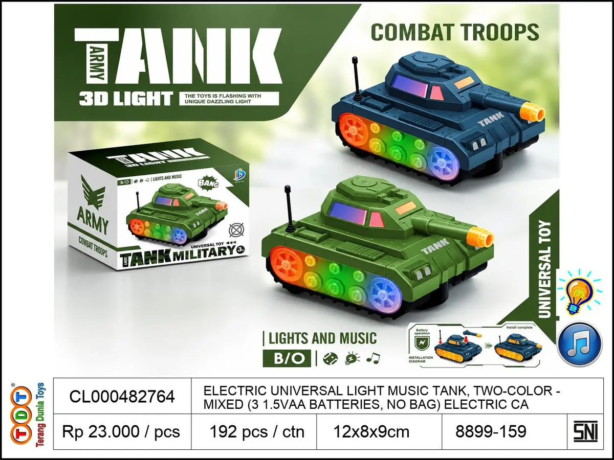 ELECTRIC UNIVERSAL LIGHT MUSIC TANK, TWO-COLOR MIXED (3 1.5VAA BATTERIES, NO BAG)