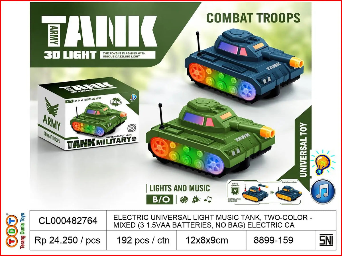 ELECTRIC UNIVERSAL LIGHT MUSIC TANK, TWO-COLOR MIXED (3 1.5VAA BATTERIES, NO BAG)