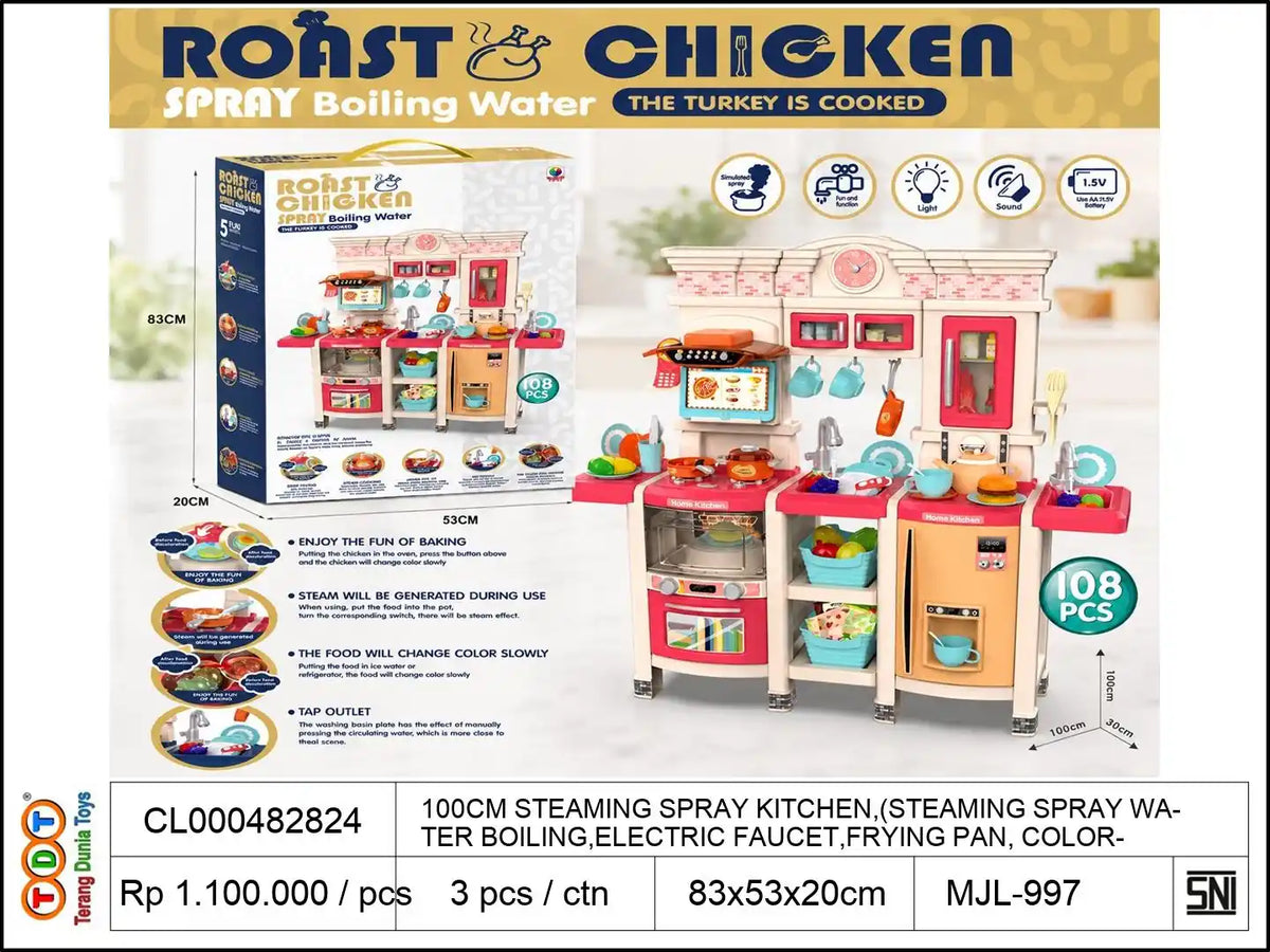 100CM STEAMING SPRAY KITCHEN,(STEAMING SPRAY WATER BOILING,ELECTRIC FAUCET,FRYING PAN, COLOR-CHANGING FOOD 108PCS)
