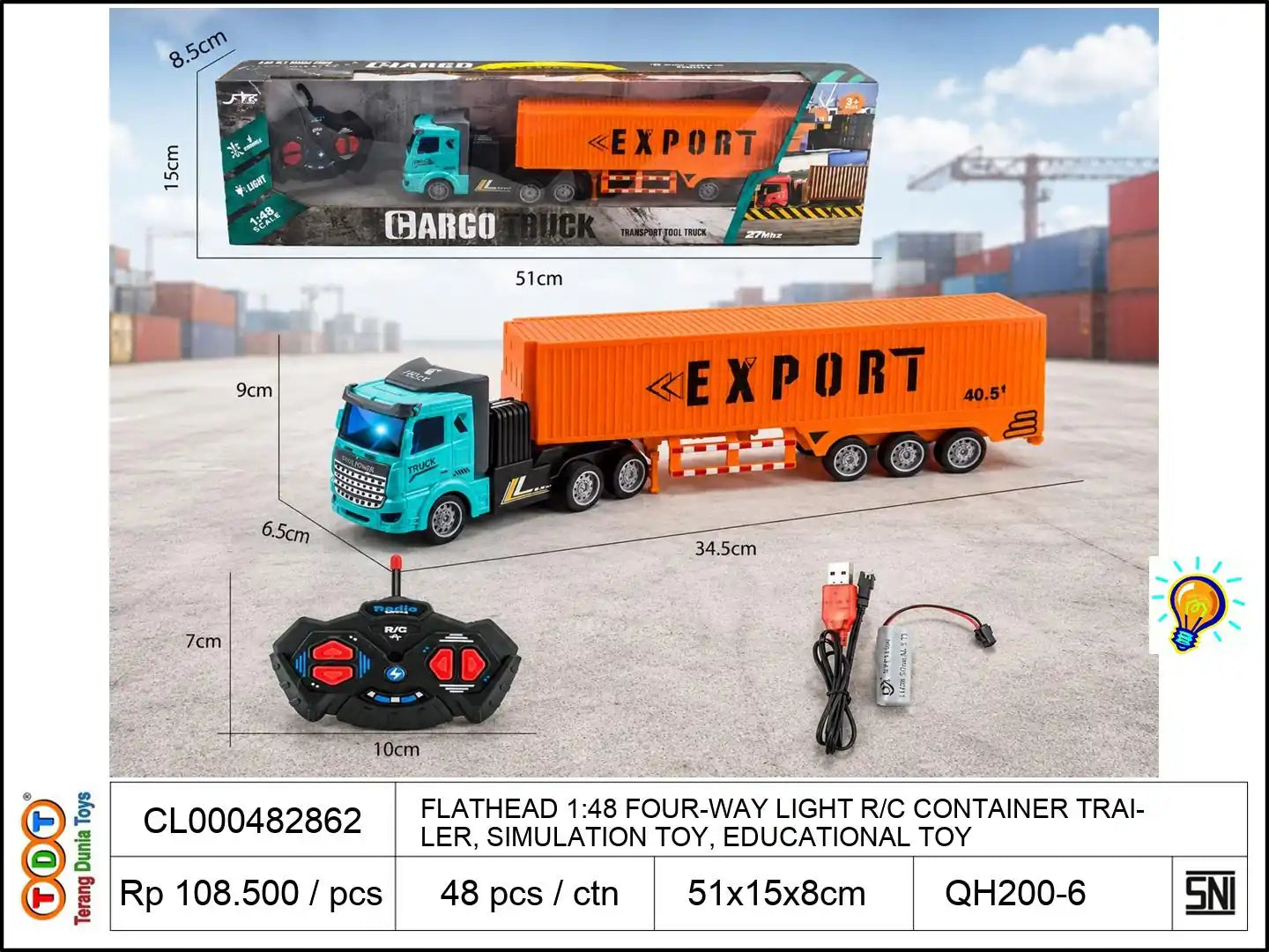 FLATHEAD 1:48 FOUR-WAY LIGHT REMOTE CONTROL CONTAINER TRAILER, SIMULATION TOY, EDUCATIONAL TOY