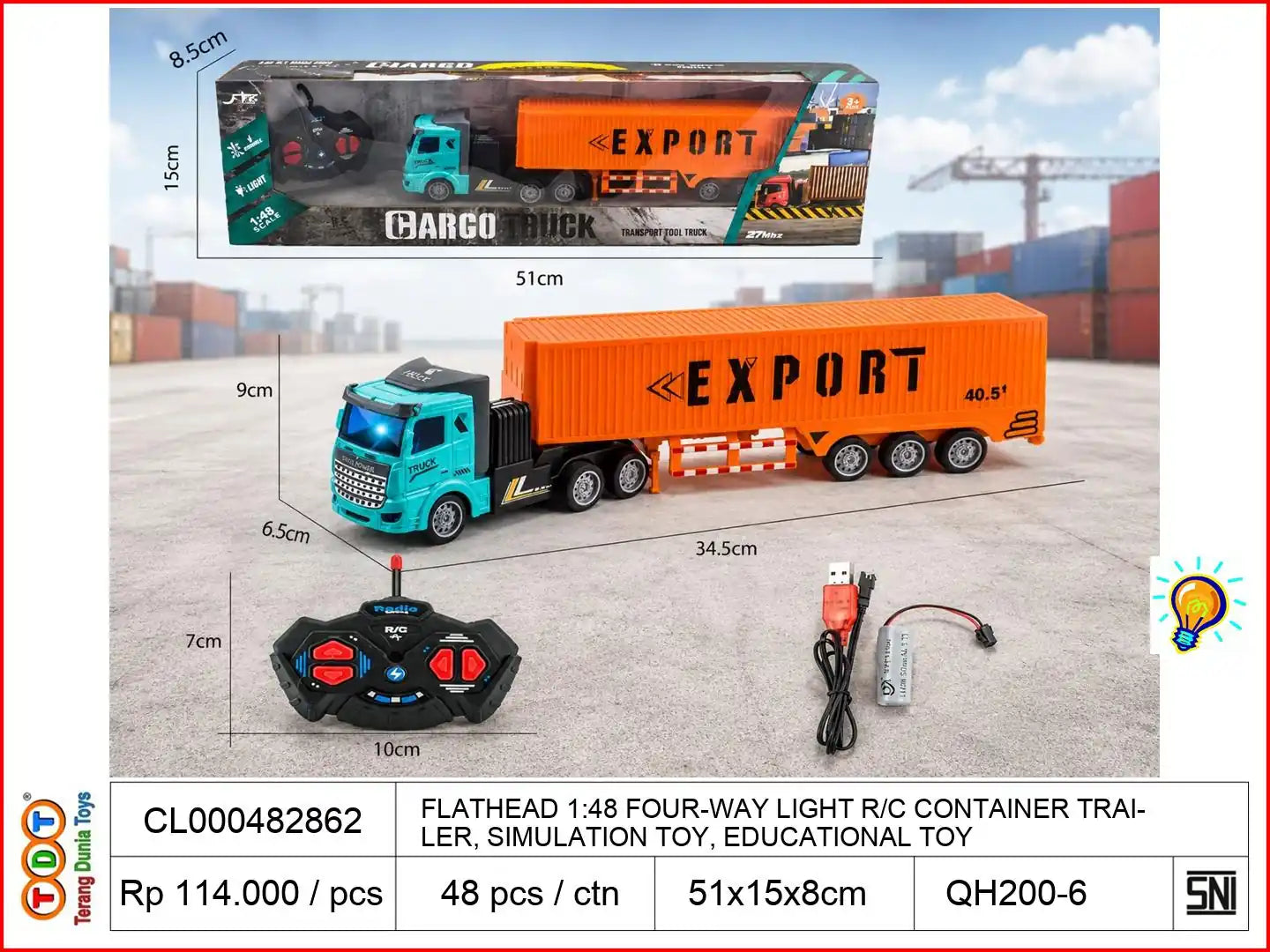 FLATHEAD 1:48 FOUR-WAY LIGHT REMOTE CONTROL CONTAINER TRAILER, SIMULATION TOY, EDUCATIONAL TOY