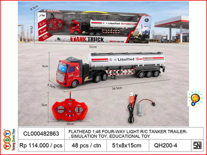 FLATHEAD 1:48 FOUR-WAY LIGHT REMOTE CONTROL TANKER TRAILER, SIMULATION TOY, EDUCATIONAL TOY