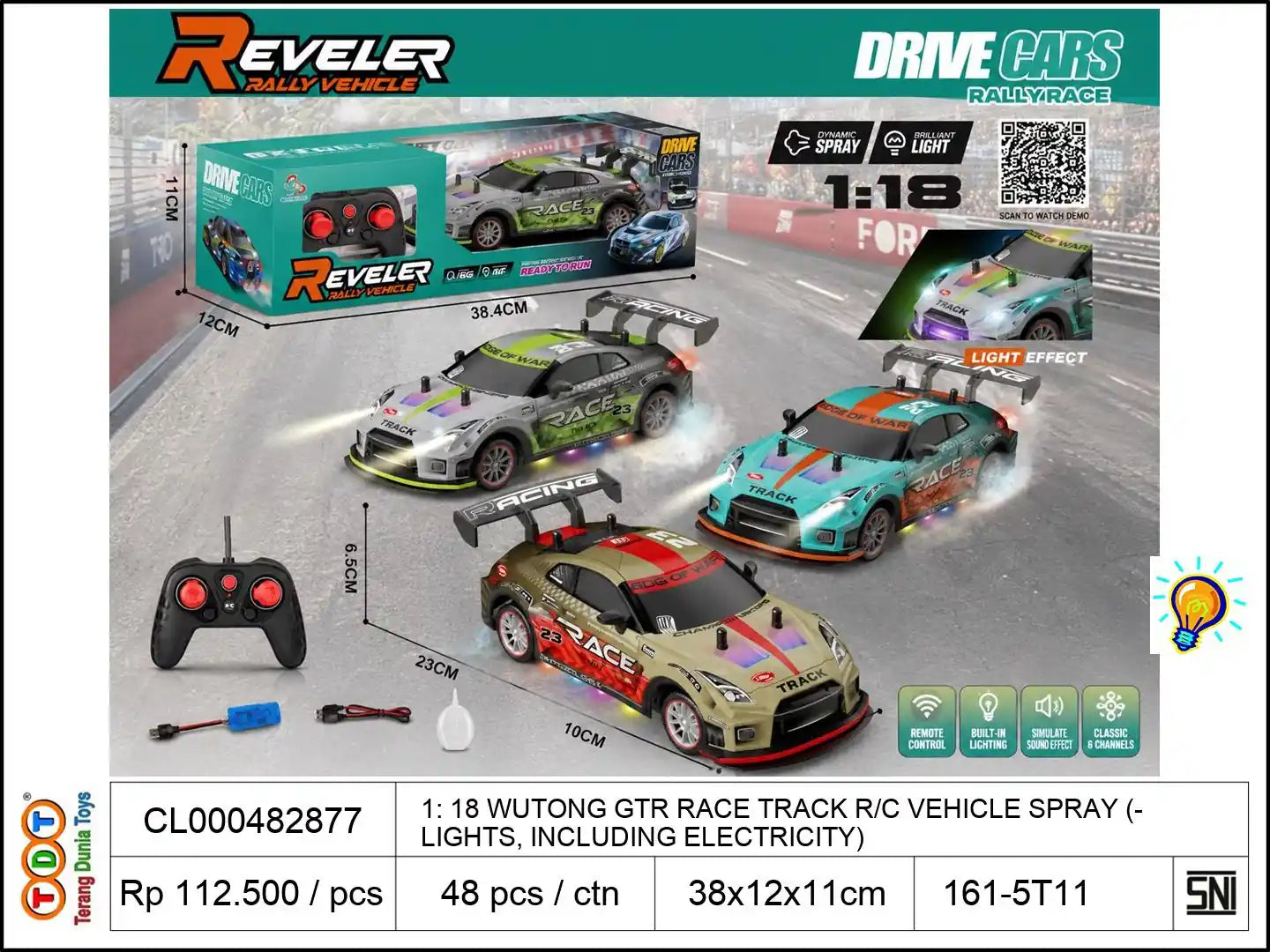 1: 18 WUTONG GTR RACE TRACK REMOTE CONTROL VEHICLE WITH SPRAY (LIGHTS, INCLUDING ELECTRICITY)