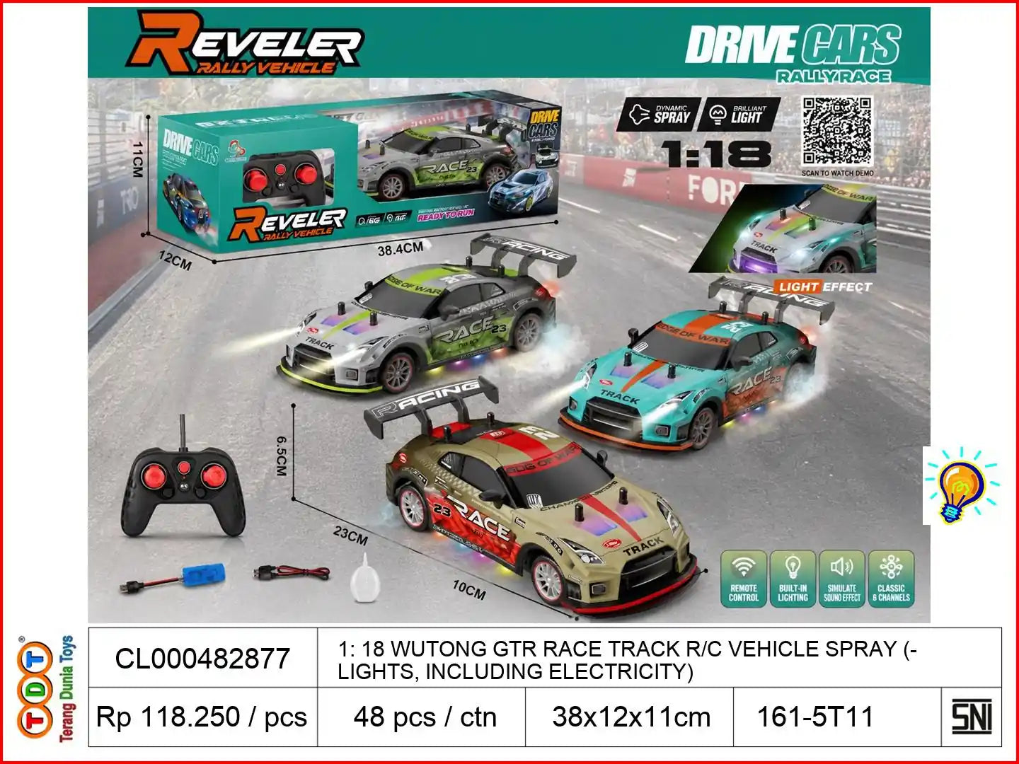 1: 18 WUTONG GTR RACE TRACK REMOTE CONTROL VEHICLE WITH SPRAY (LIGHTS, INCLUDING ELECTRICITY)