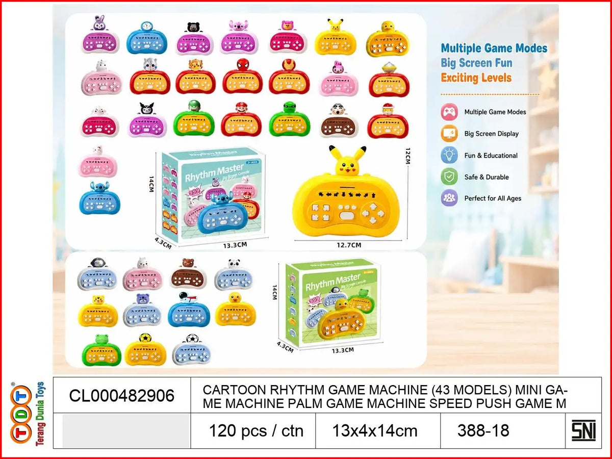 CARTOON RHYTHM GAME MACHINE (43 MODELS) MINI GAME MACHINE PALM GAME MACHINE SPEED PUSH GAME MACHINE TO ENTER THE GAME MACHINE

TAGS : GAME ELECTRIC MAINAN INTERAKTIF INTERAKSI SUARA RESPON PINTAR SENSOR SENTUH GERAK ROBOT ELEKTRONIK BICARA EDUKASI
