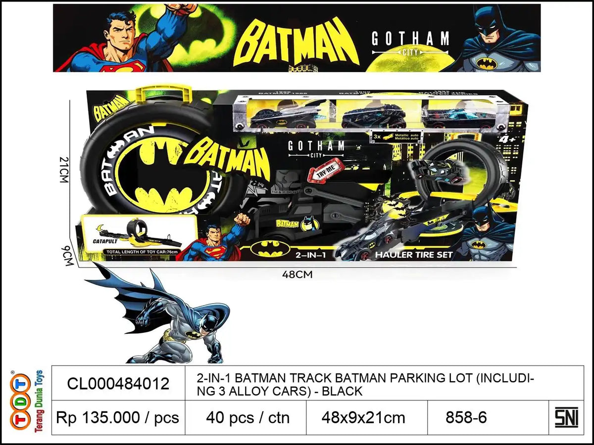 2-IN-1 BATMAN TRACK BATMAN PARKING LOT (INCLUDING 3 ALLOY CARS) - BLACK