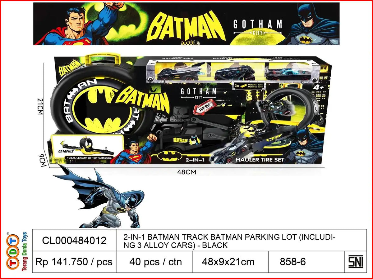 2-IN-1 BATMAN TRACK BATMAN PARKING LOT (INCLUDING 3 ALLOY CARS) - BLACK