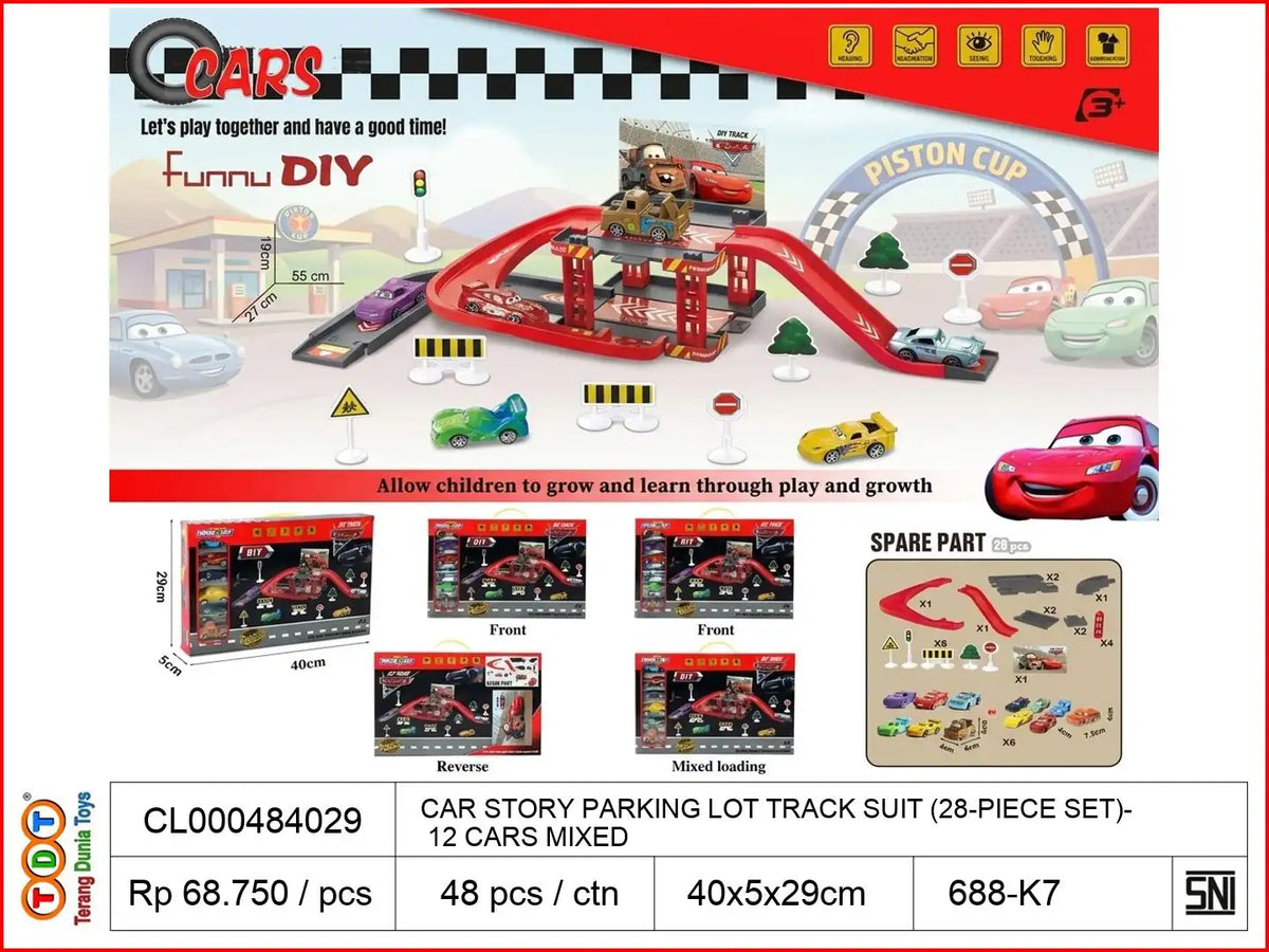 CAR STORY PARKING LOT TRACK SUIT (28-PIECE SET) 12 CARS MIXED