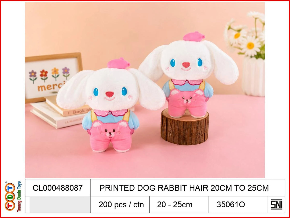 PRINTED DOG RABBIT HAIR 20CM TO25CM

TAGS : BONEKA DOLL PLUSH PLUSHIE BANTAL KARAKTER FIGUR