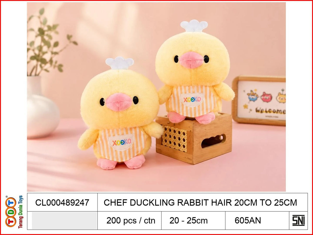 CHEF DUCKLING RABBIT HAIR 20CM TO25CM

TAGS : BONEKA DOLL PLUSH PLUSHIE BANTAL KARAKTER FIGUR