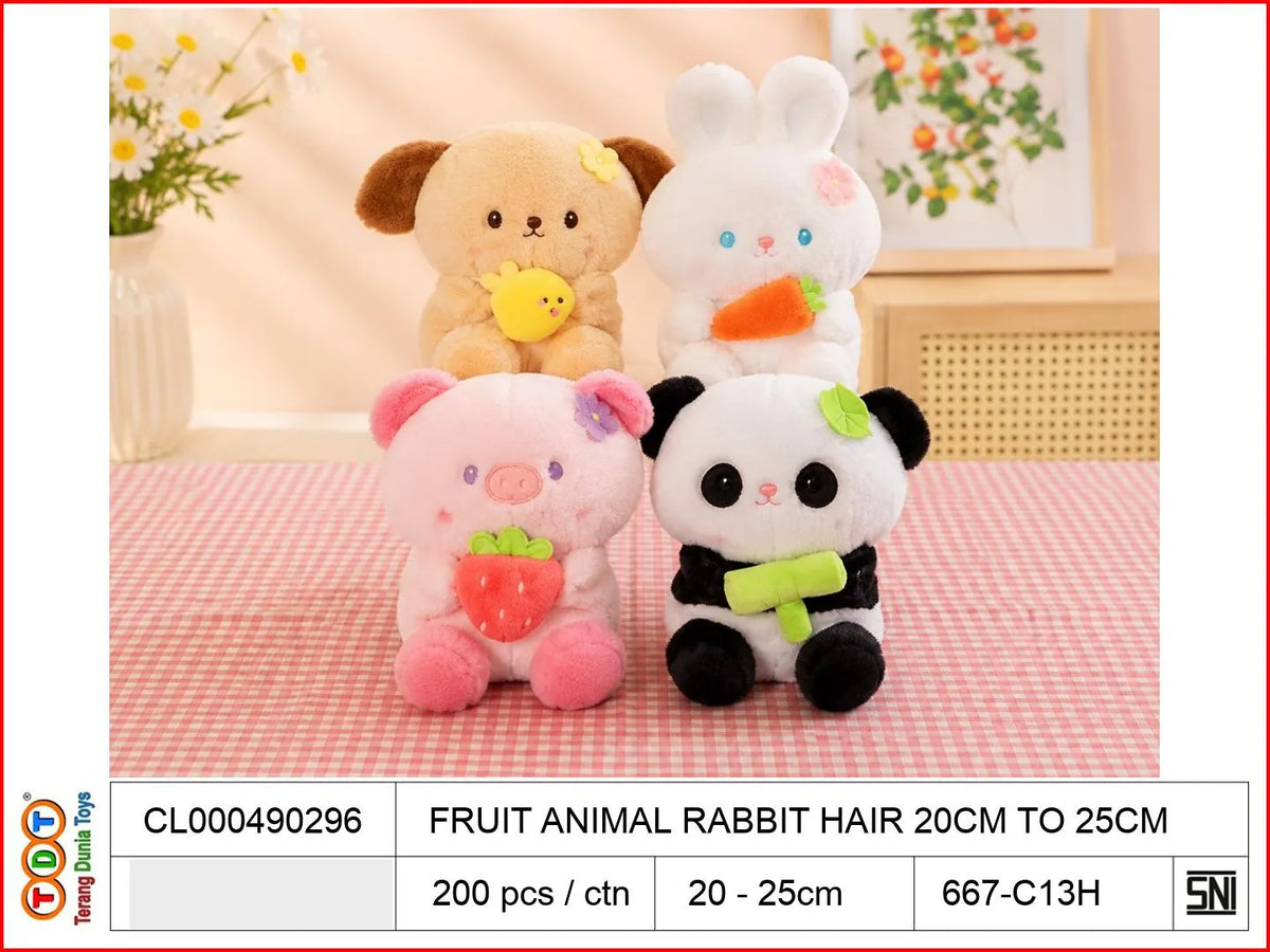 FRUIT ANIMAL RABBIT HAIR 20CM TO25CM

TAGS : BONEKA DOLL PLUSH PLUSHIE BANTAL KARAKTER FIGUR