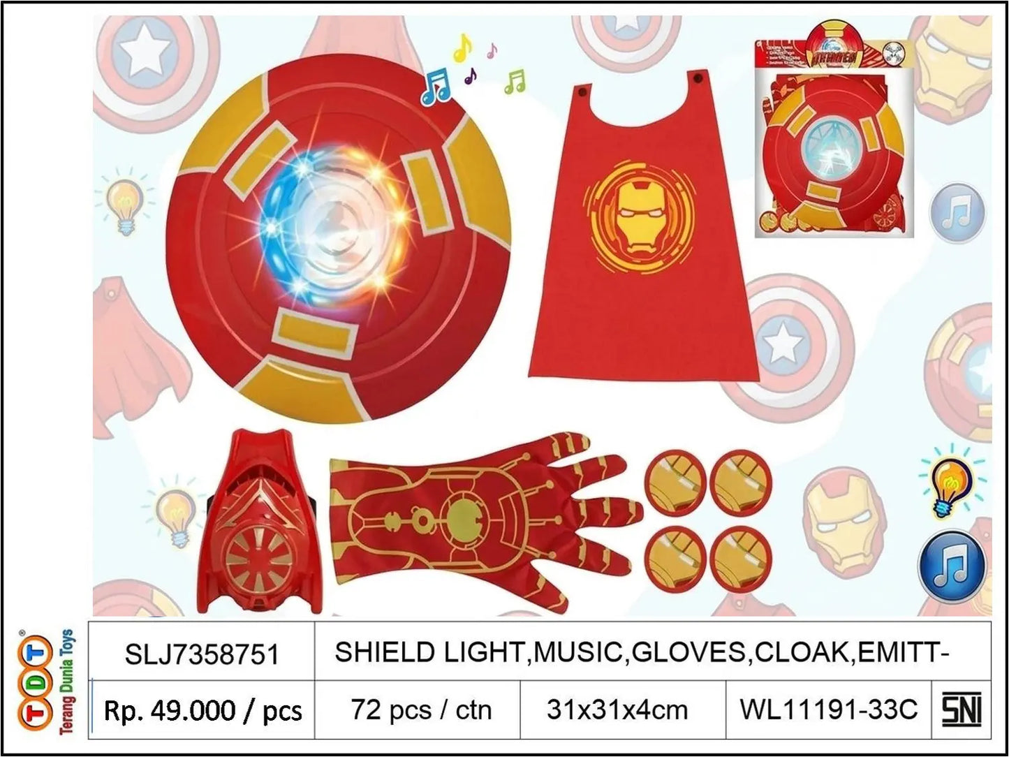 SHIELD WITH LIGHT,MUSIC,GLOVES,CLOAK,EMITTER