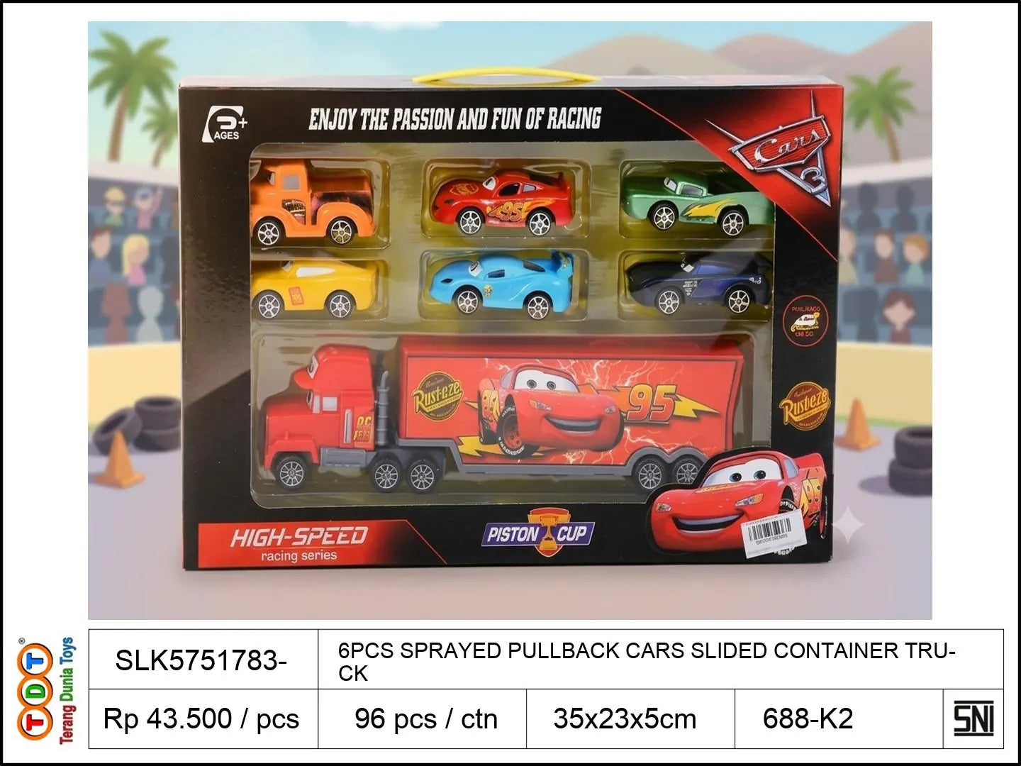 6PCS SPRAYED PULLBACK CARS WITH SLIDED CONTAINER TRUCK