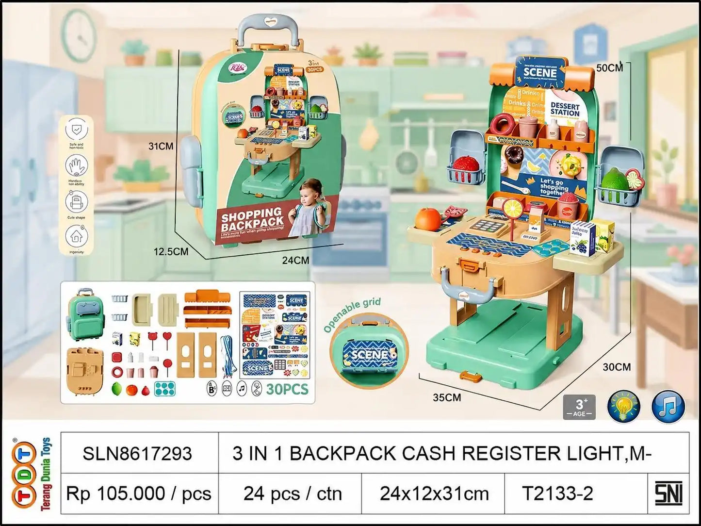 3 IN 1 BACKPACK CASH REGISTER WITH LIGHT,MUSIC