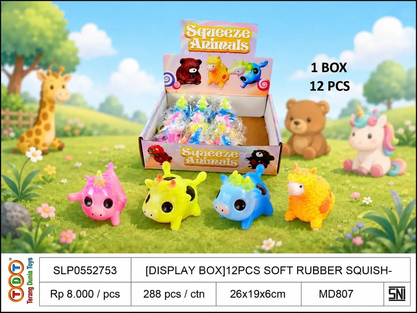 [DISPLAY BOX]12PCS SOFT RUBBER SQUISHY TOY UNICORN