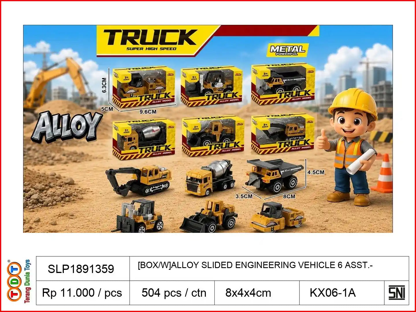 [BOX/W]ALLOY SLIDED ENGINEERING VEHICLE 6 ASST.