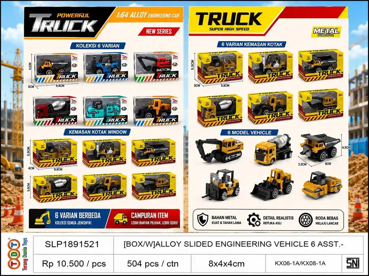 [BOX/W]ALLOY SLIDED ENGINEERING VEHICLE 6 ASST.