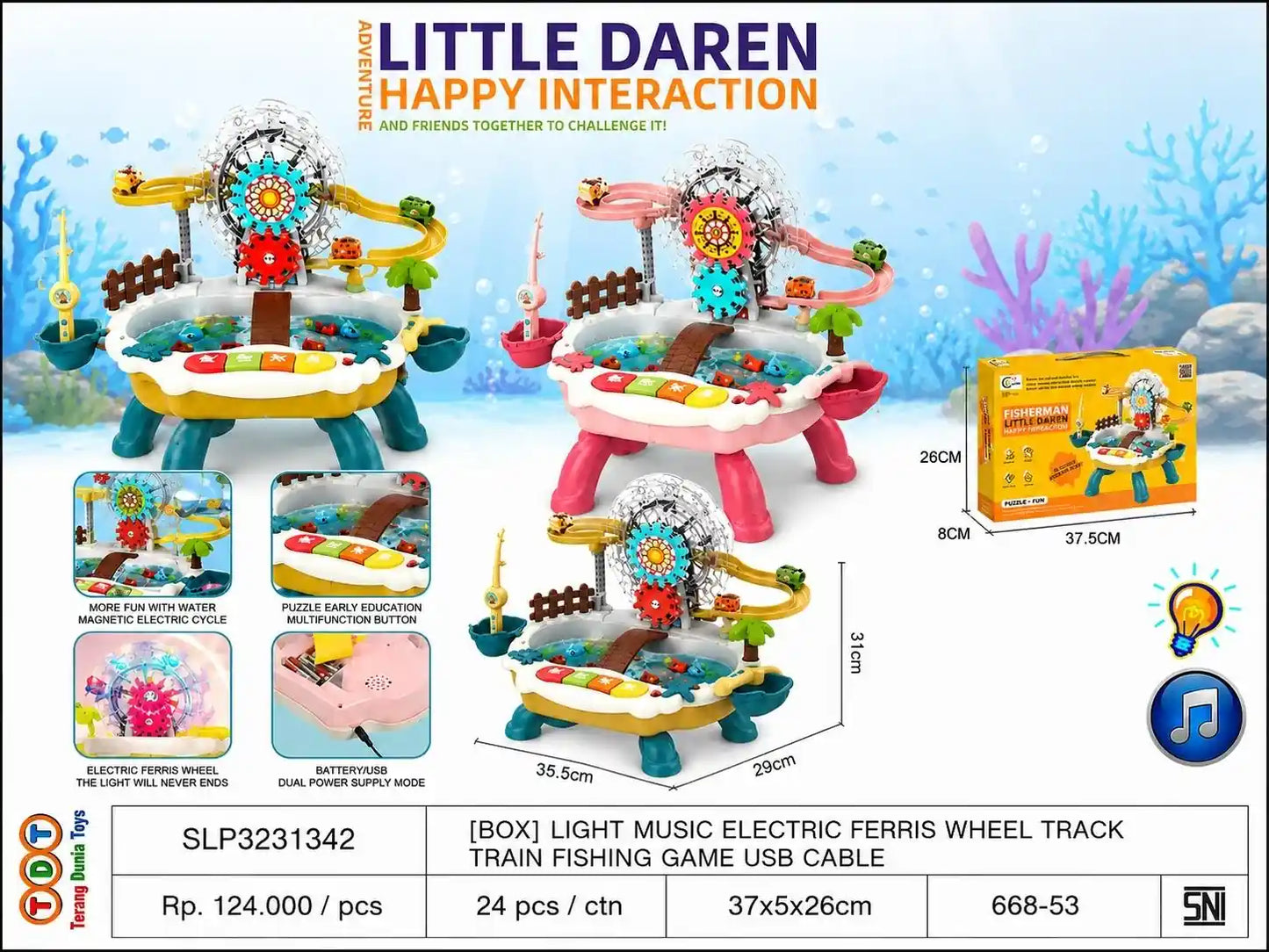 [BOX]LIGHT MUSIC ELECTRIC FERRIS WHEEL TRACK TRAIN FISHING GAME WITH USB CABLE
