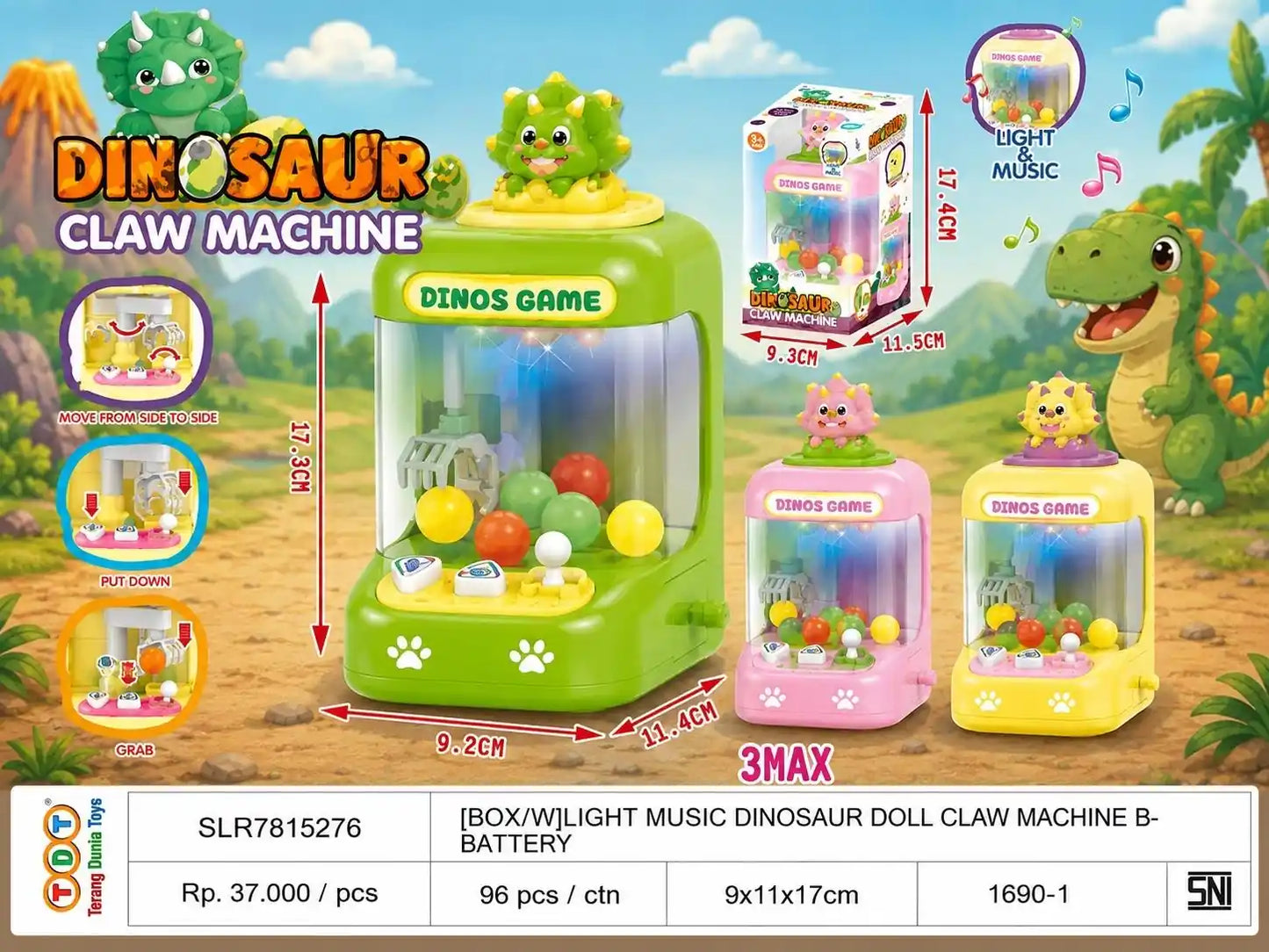 [BOX/W]LIGHT MUSIC DINOSAUR DOLL CLAW MACHINE WITH BATTERY