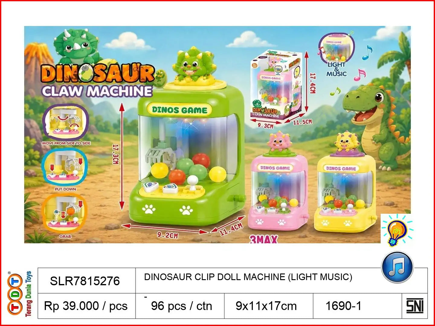 [BOX/W]LIGHT MUSIC DINOSAUR DOLL CLAW MACHINE WITH BATTERY