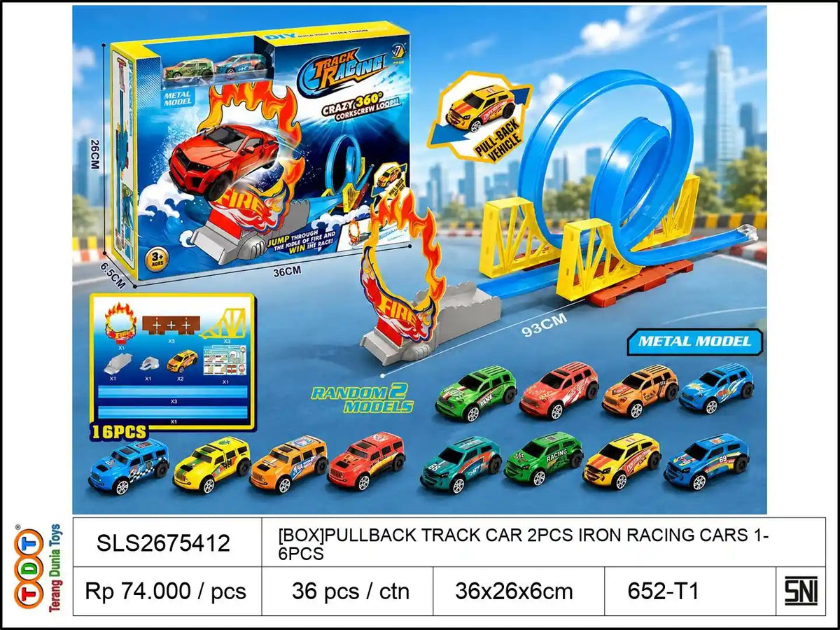 [BOX]PULLBACK TRACK CAR WITH 2PCS IRON RACING CARS 16PCS