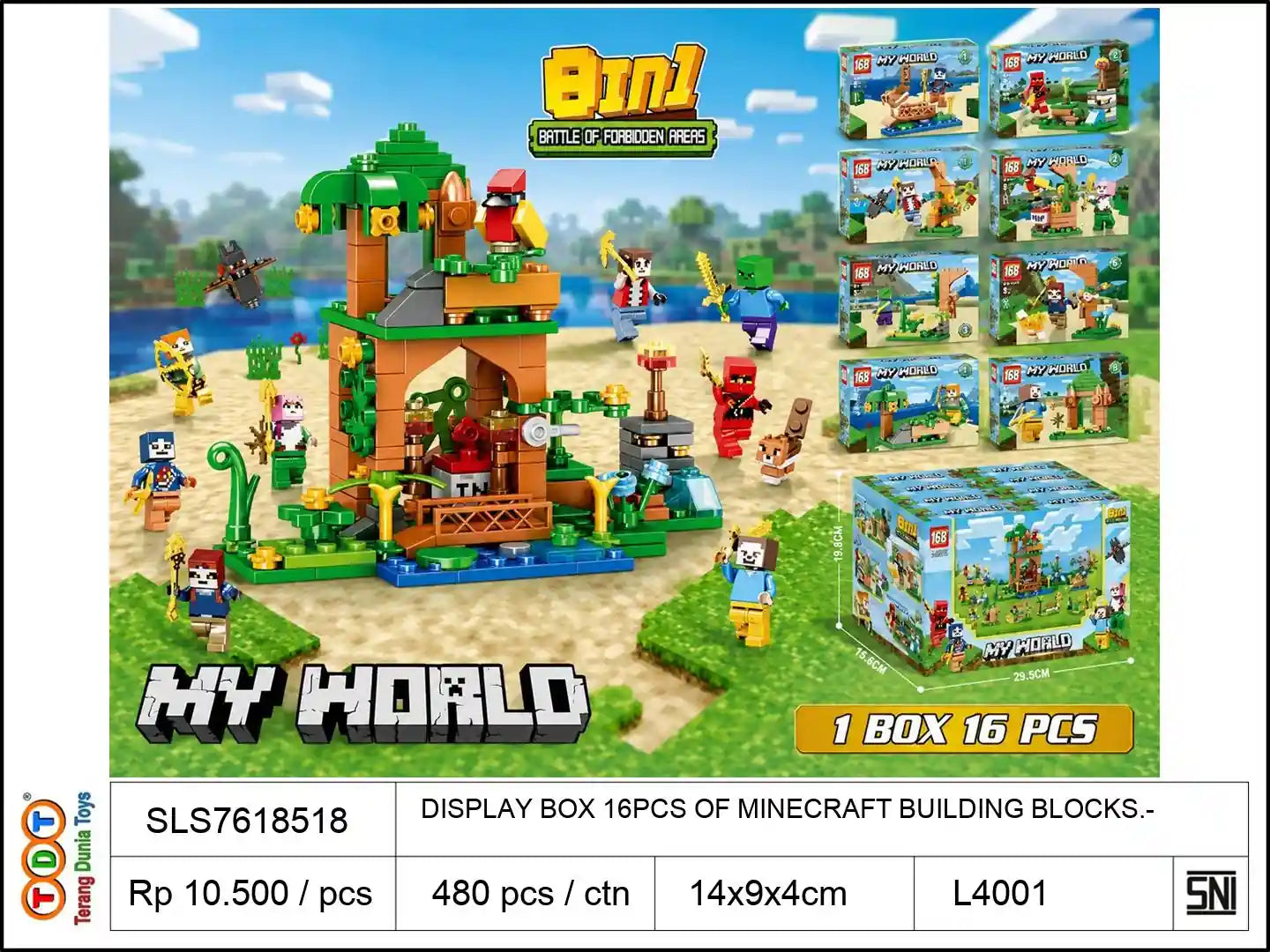 DISPLAY BOX 16PCS OF MINECRAFT BUILDING BLOCKS.