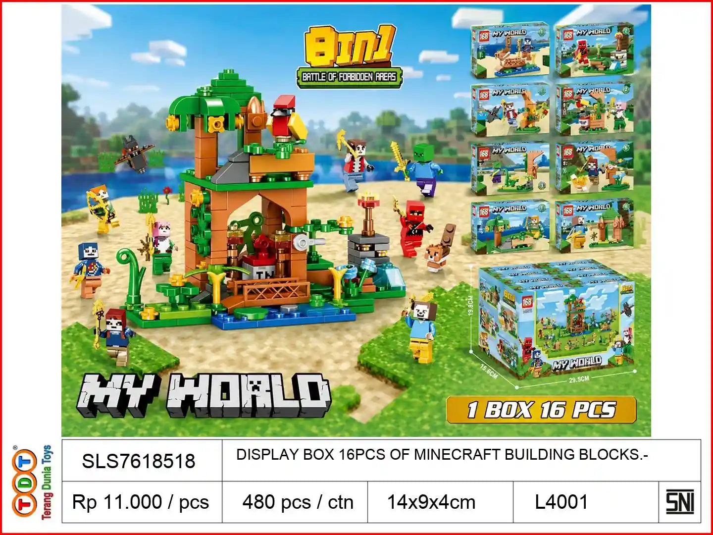 DISPLAY BOX 16PCS OF MINECRAFT BUILDING BLOCKS.