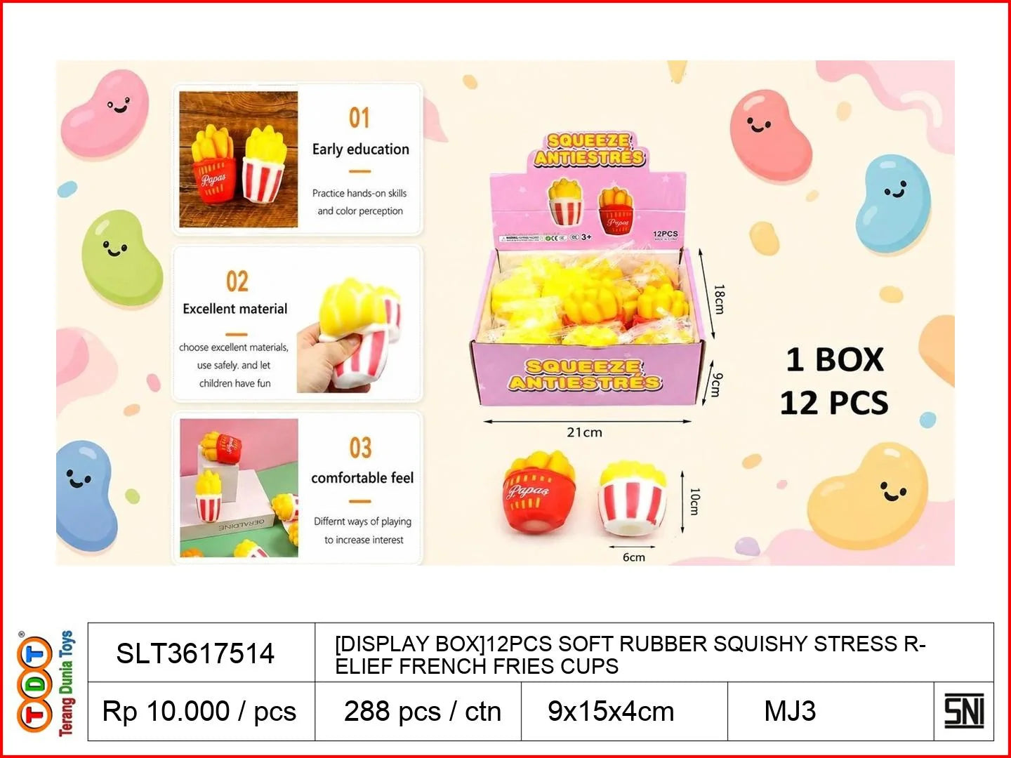 [DISPLAY BOX]12PCS SOFT RUBBER SQUISHY STRESS RELIEF FRENCH FRIES CUPS