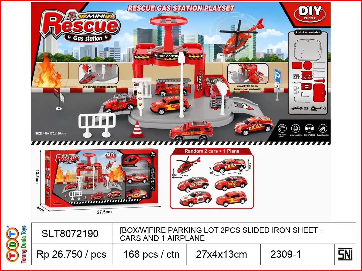 [BOX/W]FIRE PARKING LOT WITH 2PCS SLIDED IRON SHEET CARS AND 1 AIRPLANE