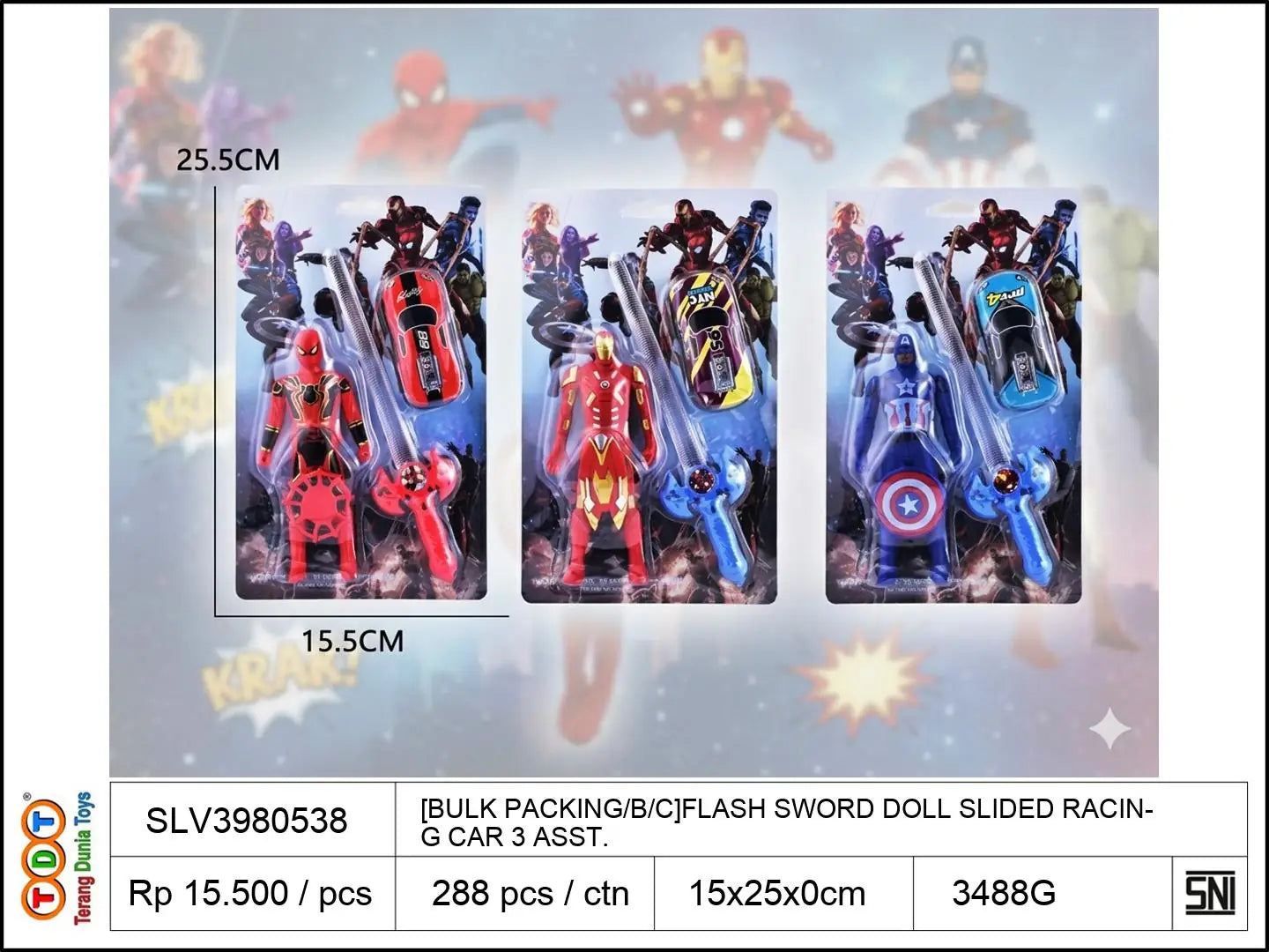 [BULK PACKING/B/C]FLASH SWORD WITH DOLL SLIDED RACING CAR 3 ASST.