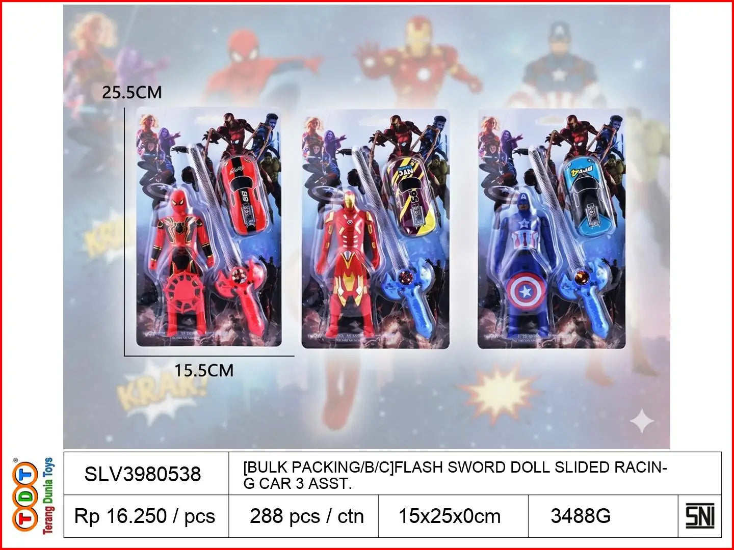 [BULK PACKING/B/C]FLASH SWORD WITH DOLL SLIDED RACING CAR 3 ASST.