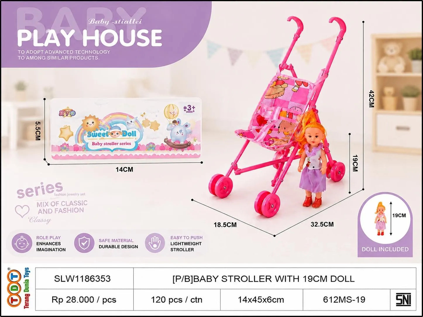 [P/B]BABY STROLLER WITH 19CM DOLL