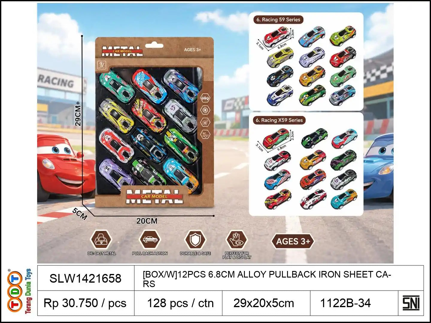 [BOX/W]12PCS 6.8CM ALLOY PULLBACK IRON SHEET CARS