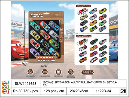 [BOX/W]12PCS 6.8CM ALLOY PULLBACK IRON SHEET CARS