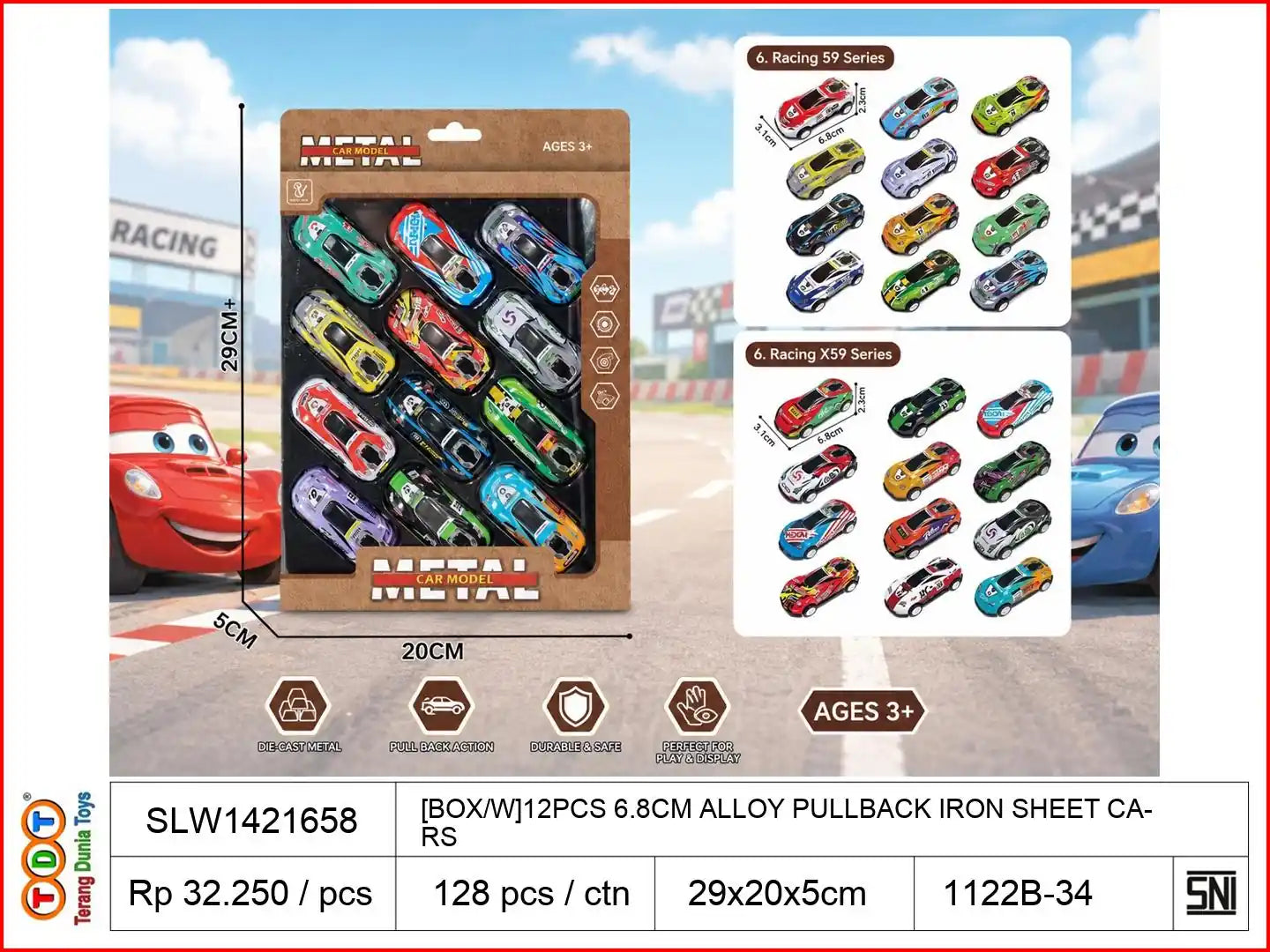 [BOX/W]12PCS 6.8CM ALLOY PULLBACK IRON SHEET CARS