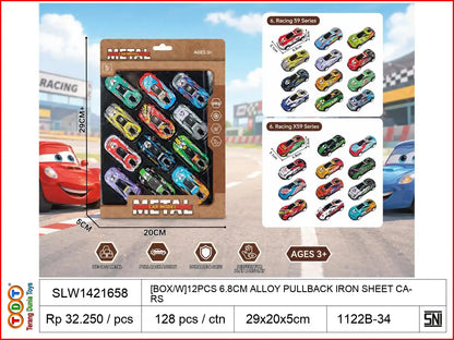 [BOX/W]12PCS 6.8CM ALLOY PULLBACK IRON SHEET CARS