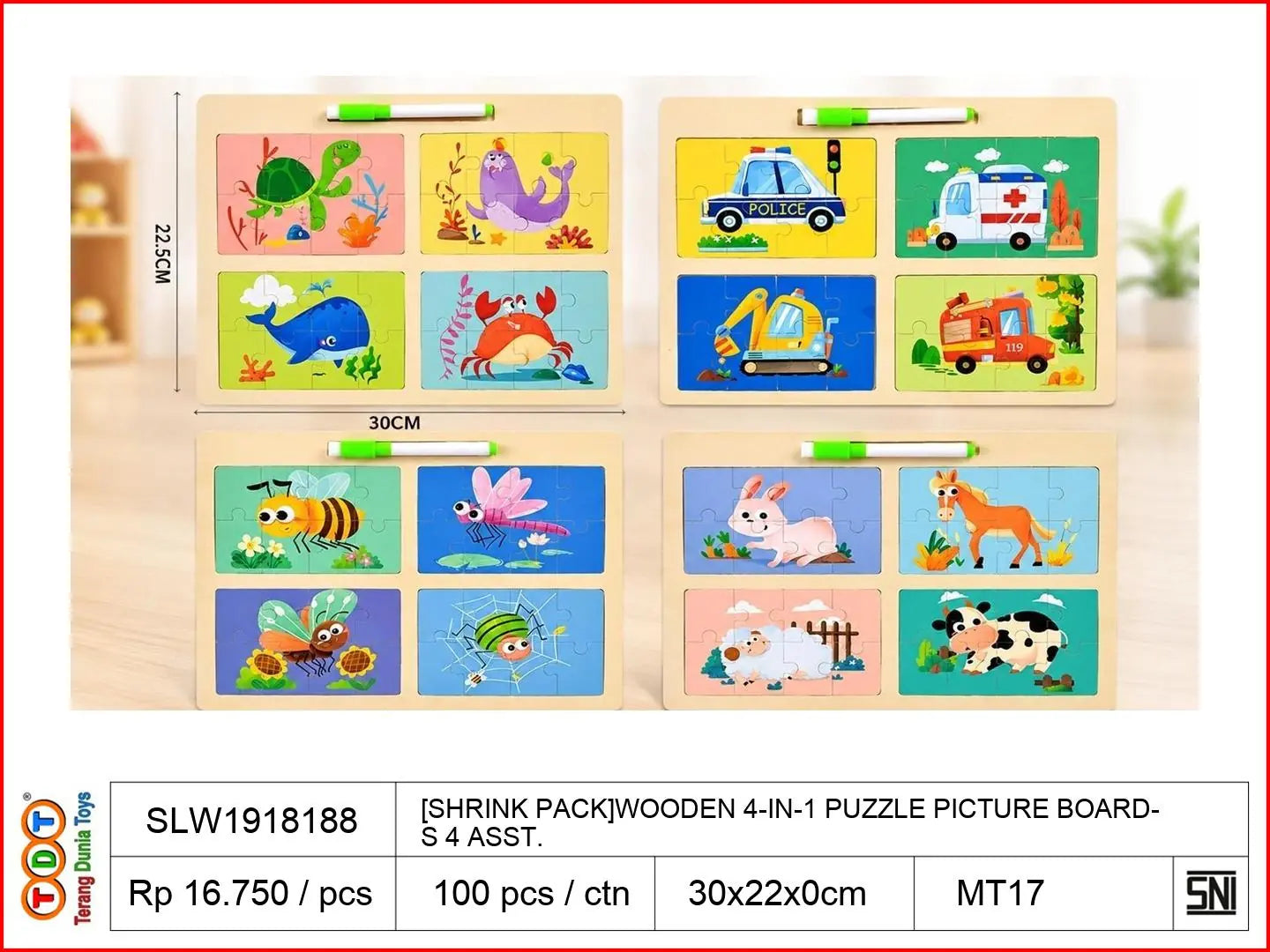[SHRINK PACK]WOODEN 4-IN-1 PUZZLE PICTURE BOARDS 4 ASST.