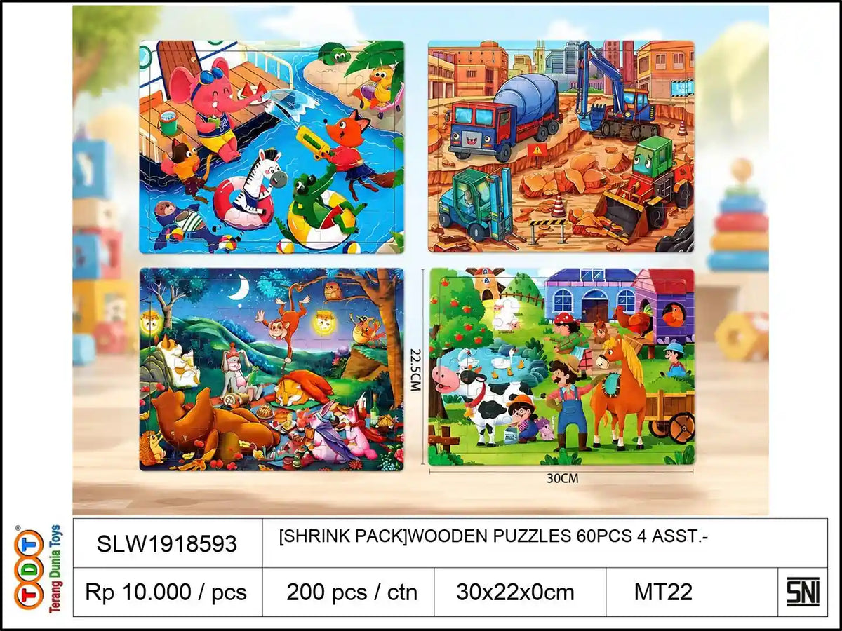 [SHRINK PACK]WOODEN PUZZLES 60PCS 4 ASST.